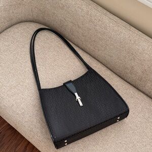 Black Monogram Shoulder Bag | Logo Pattern | Y2K Minimal Shoulder Purse